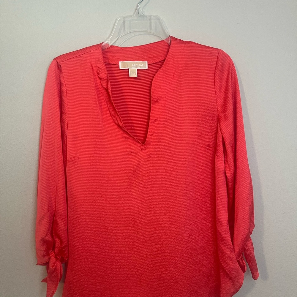 Michael Michael Kors Solid Satin Tie Top Geranium Size S - Picture 3 of 11